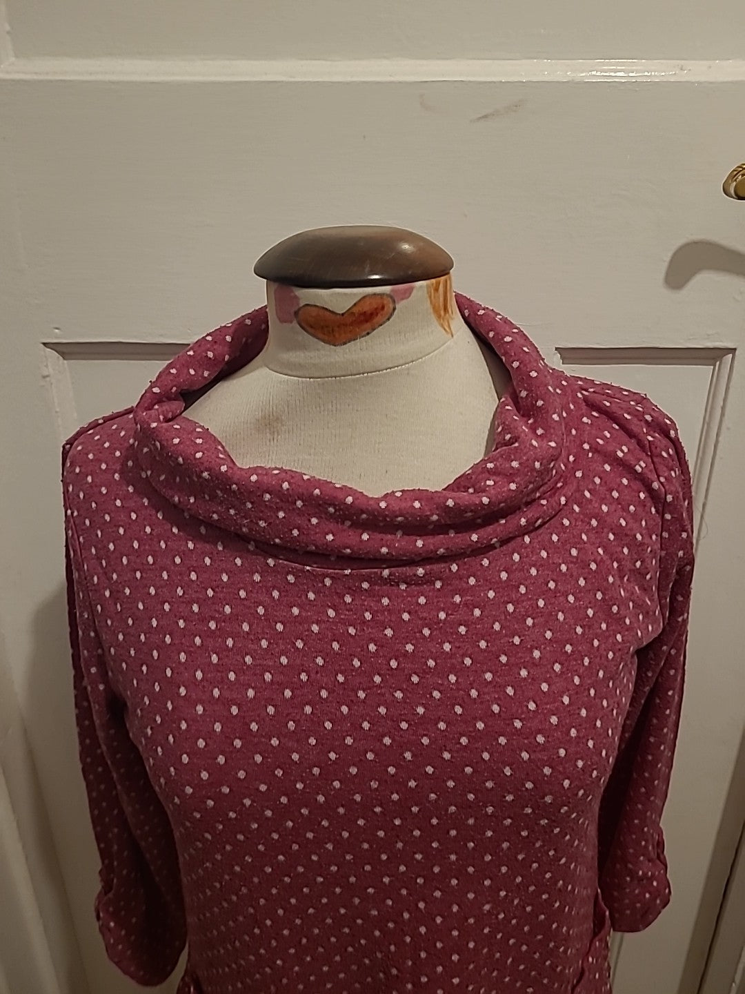 Ladies Country Rose Size 8 Purple/White Spotted Roll Neck Blouse