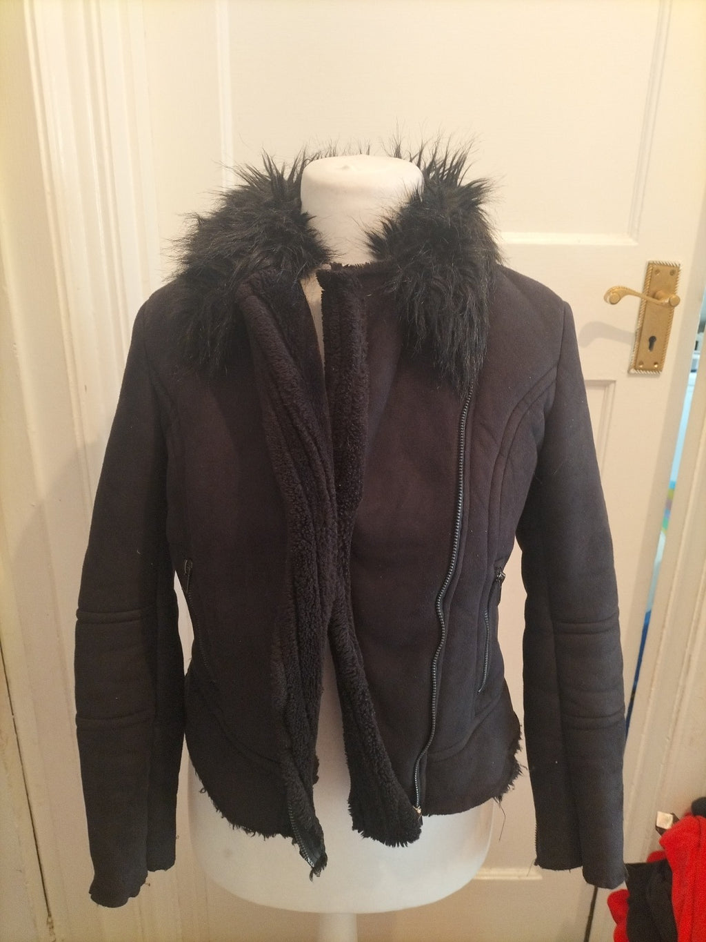 Ladies New Look Size 10 Black Faux Fur Full Zip Jacket