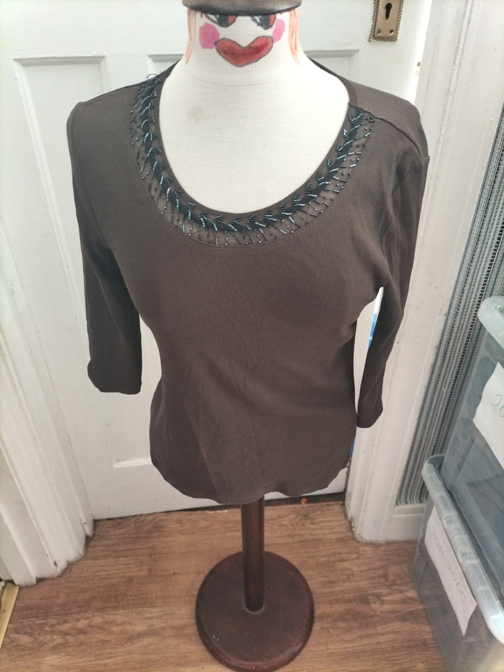 Ladies Margittes Size (40) Brown Long Sleeved Blouse