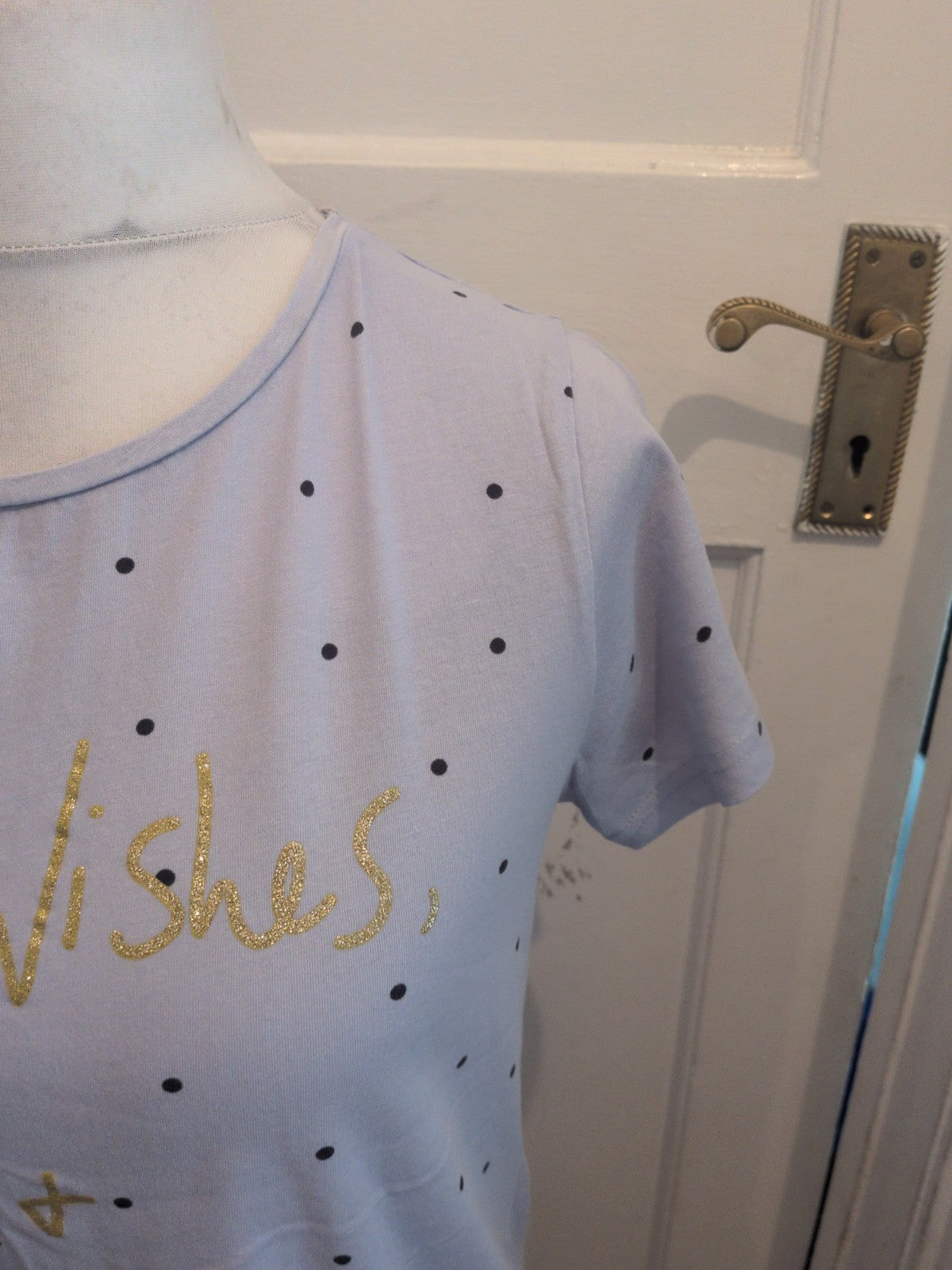 George 12-14 Pale Blue Spot Winter Wishes Pyjama Top