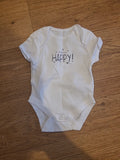 Primark 0-1 Months White"Happy" Babygrow