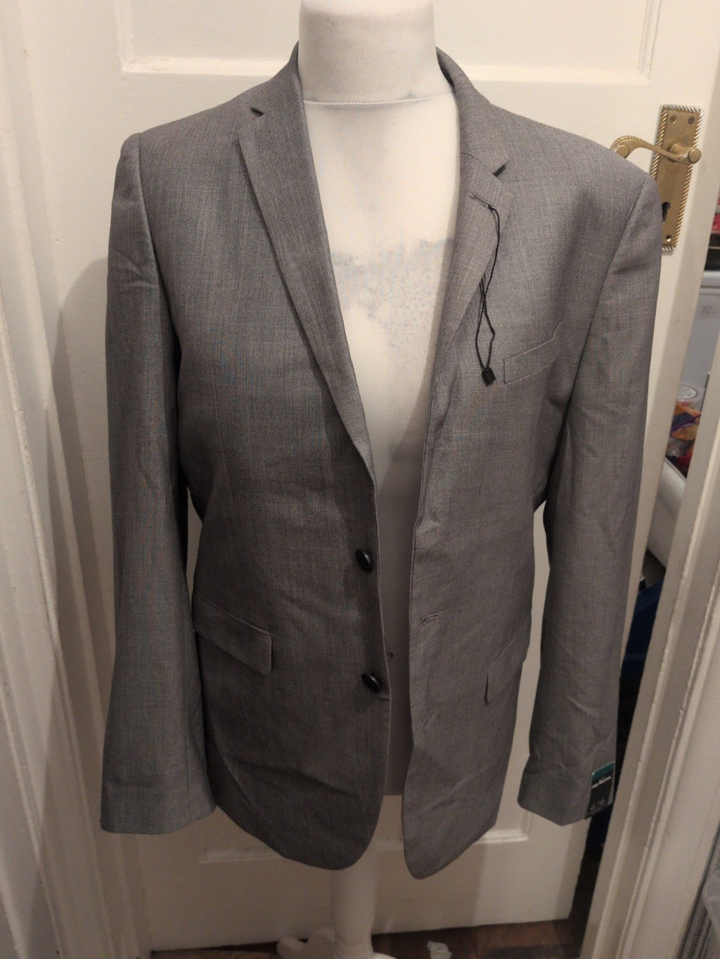 Primark 40 Long Grey With Blue Lining Suit Jacket