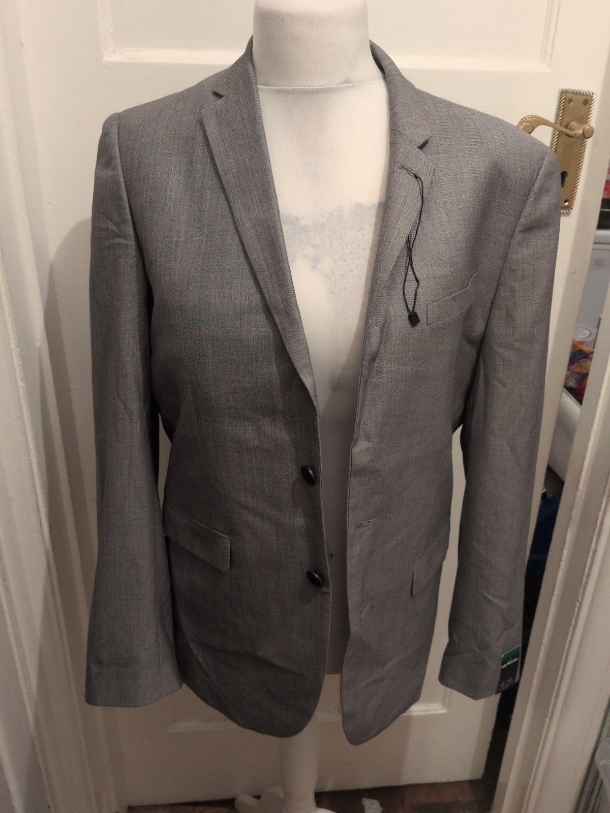 Primark 40 Long Grey With Blue Lining Suit Jacket