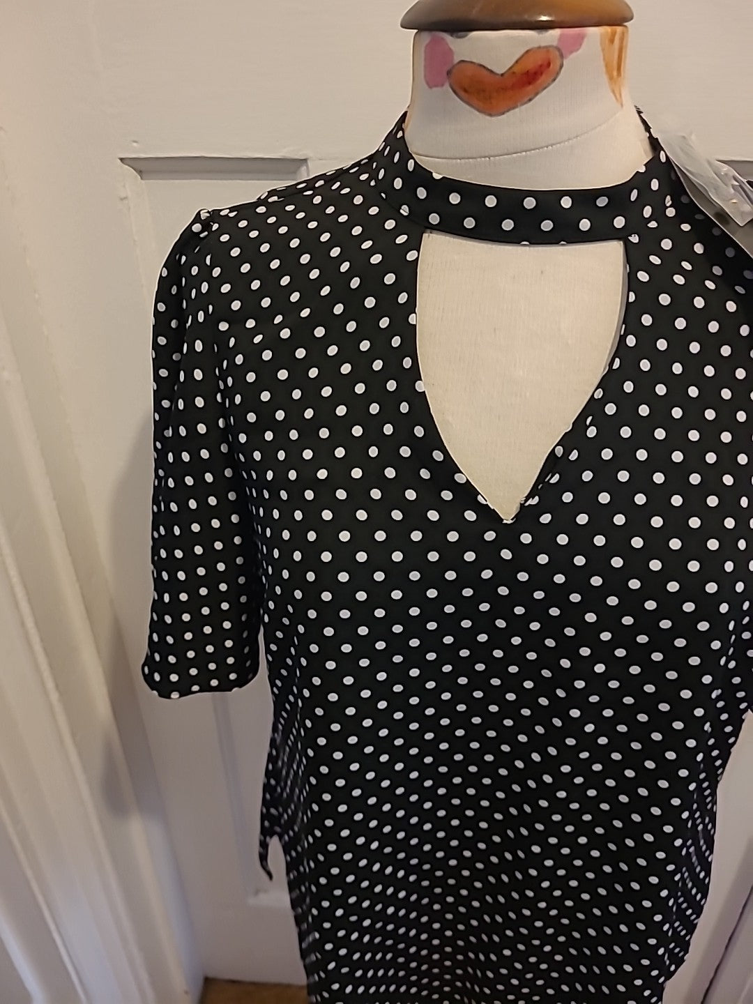 Brand New Ladies F&F Size 10 Navy White Spotted Short Sleeved Blouse
