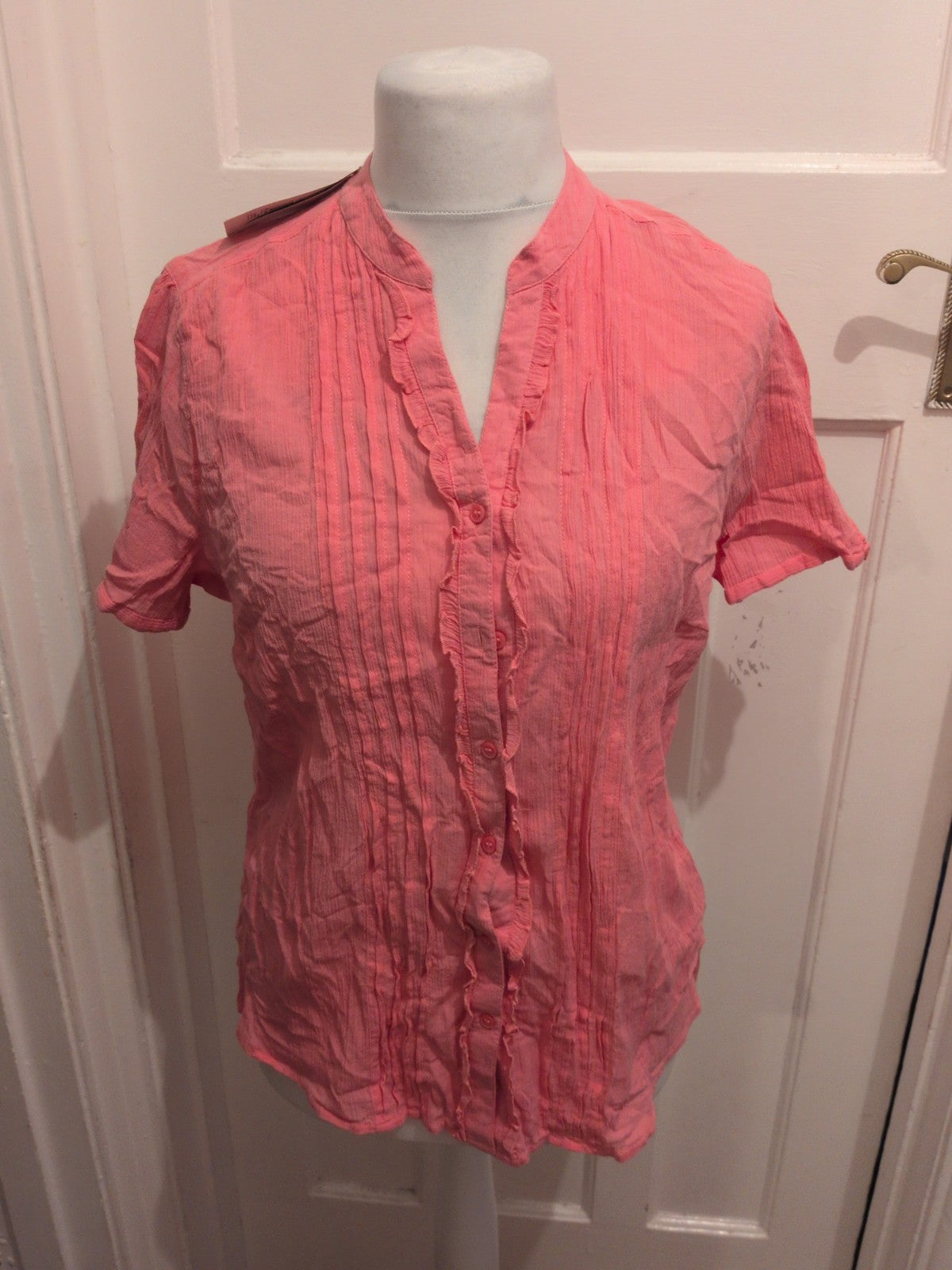 Brand New Marks And Spencer 16 Pink Short Sleeve Buttoned Blouse RRP £15