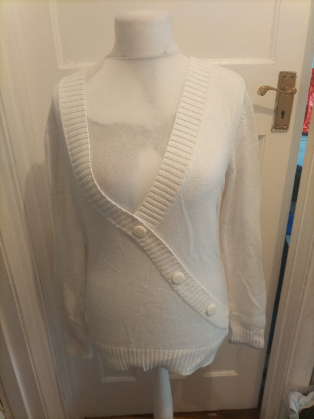 Mens Dockers Size Large White Long Sleeve V-neck Long Sleeve Jumper