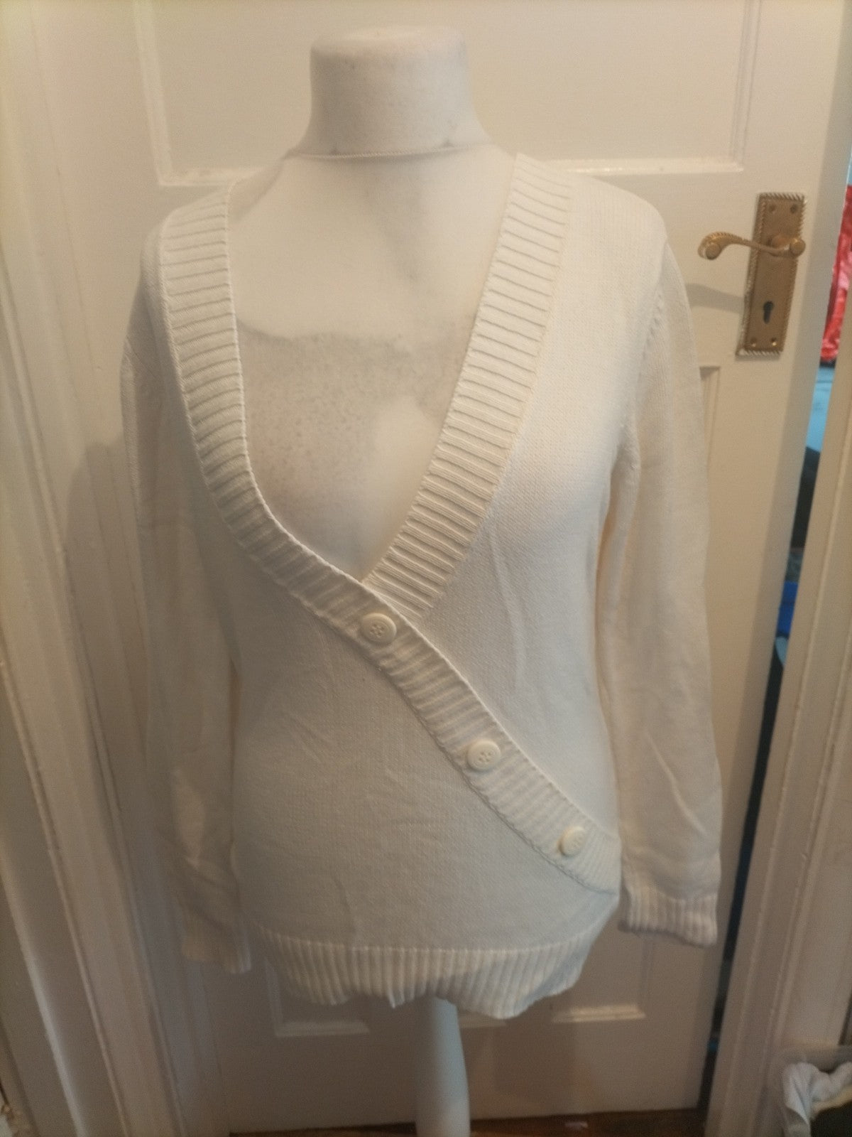 Mens Dockers Size Large White Long Sleeve V-neck Long Sleeve Jumper