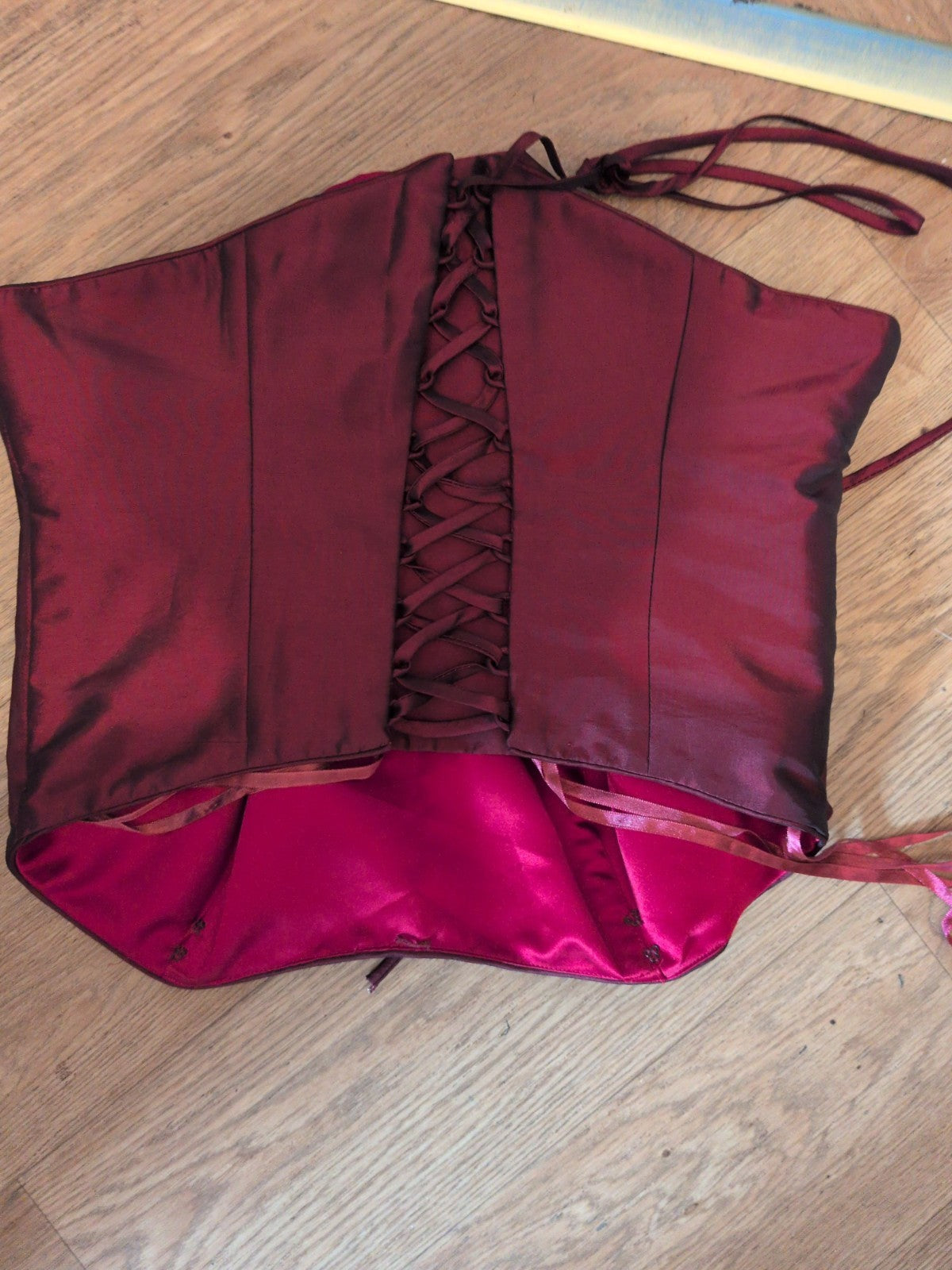 Veromia Bridesmaid 14 Burgundy Corset Back Sleeveless Strapless Top