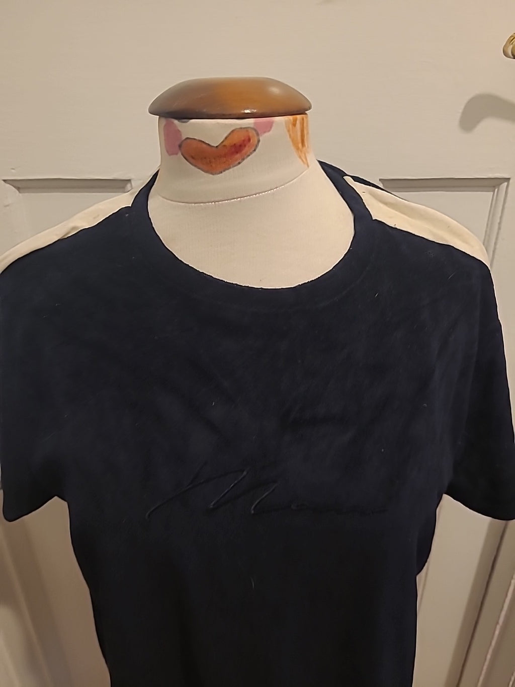 Mens Boohoo Size Large Navy And Cream Short Sleeve Top