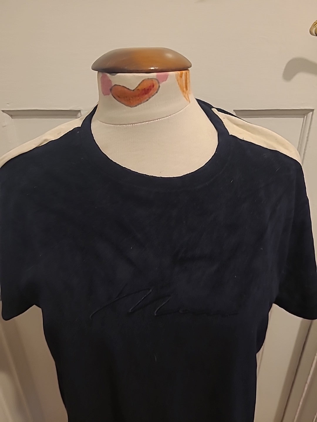 Mens Boohoo Size Large Navy And Cream Short Sleeve Top