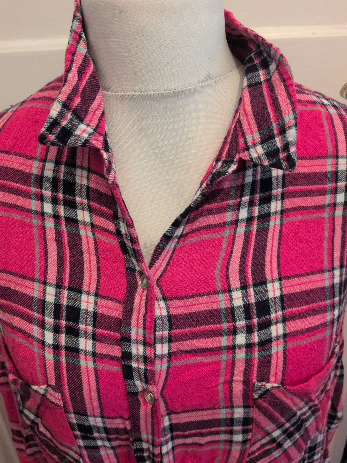 Marks And Spencer 20 Pink Check Collared Sleeveless Buttoned Dress