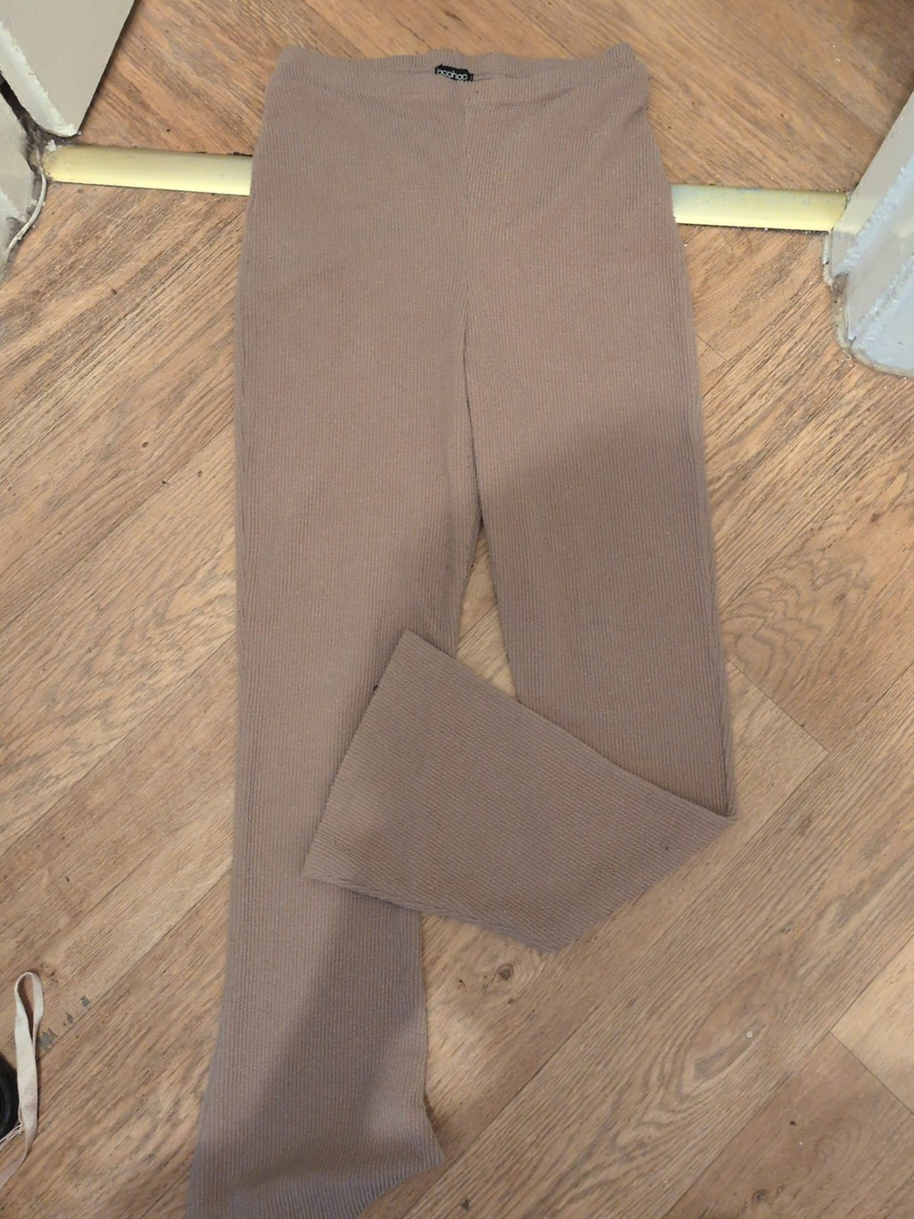 Boohoo 14 Long Brown Rib Trousers
