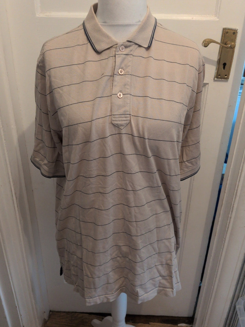 Glenmuir Medium Pale Brown Stripe Short Sleeve Polo