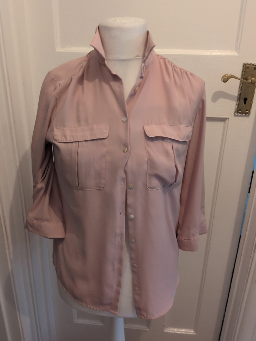 H&M 14 Pale Pink Long Sleeve Collared Blouse