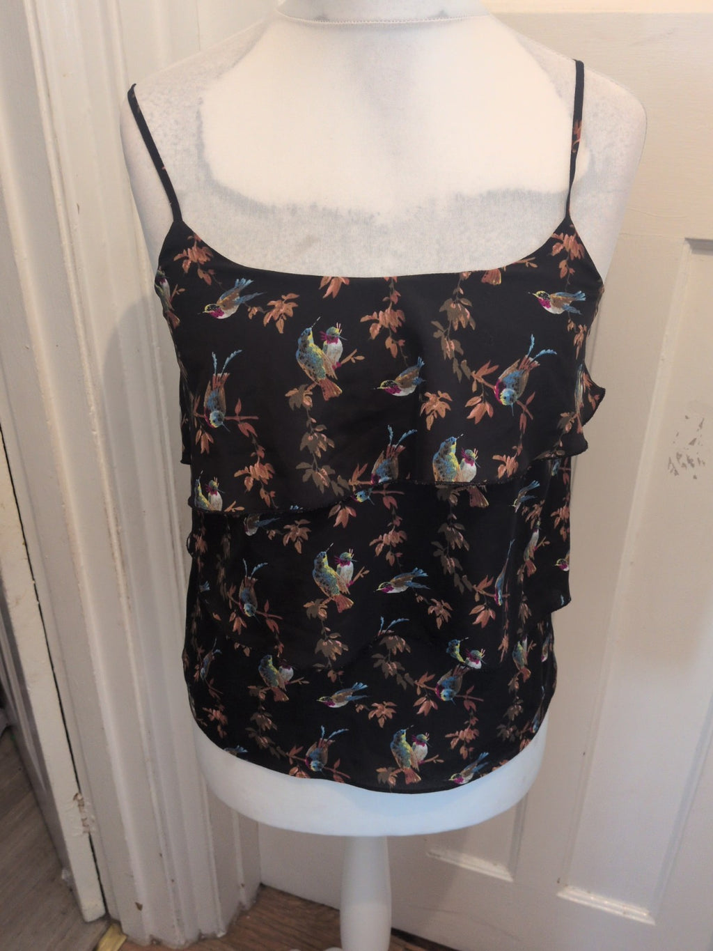 Oasis 12 Black Bird Patterned Sleeveless Blouse