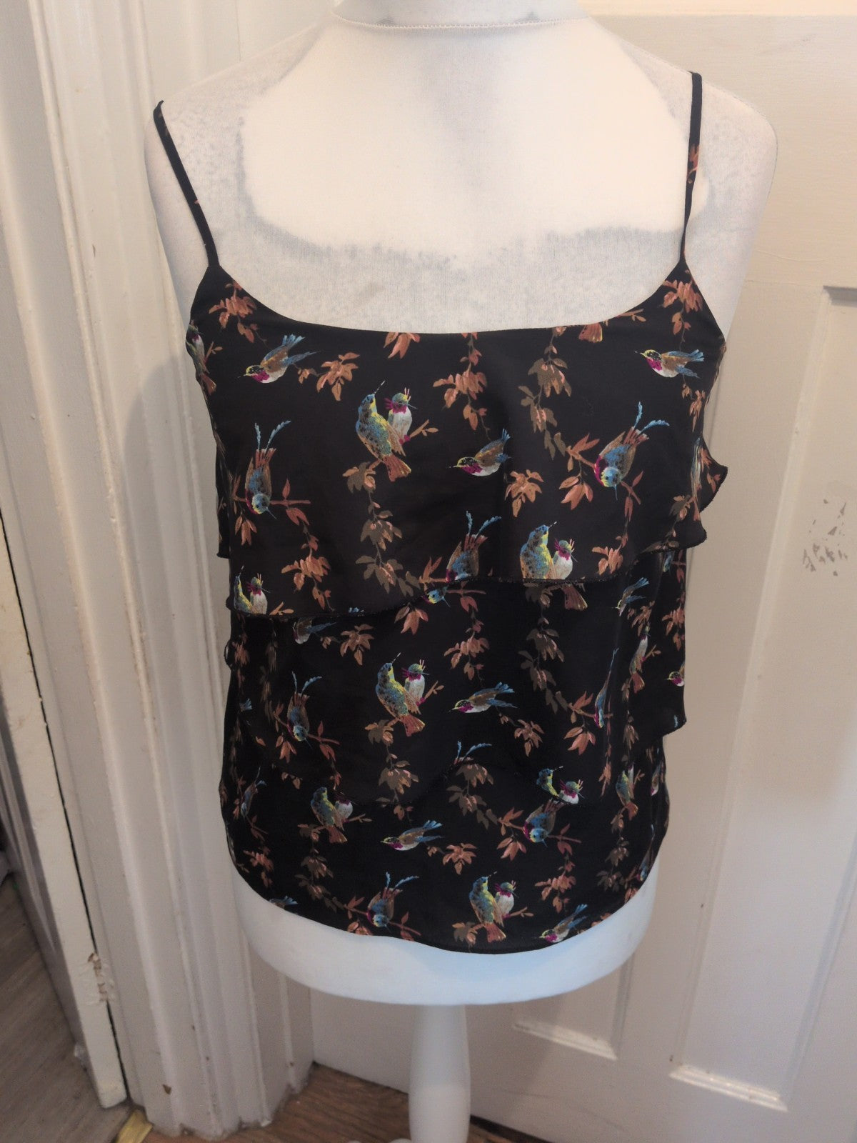 Oasis 12 Black Bird Patterned Sleeveless Blouse