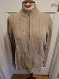 Mens Sand Size Large Beige Ribbed Zipped Jumper