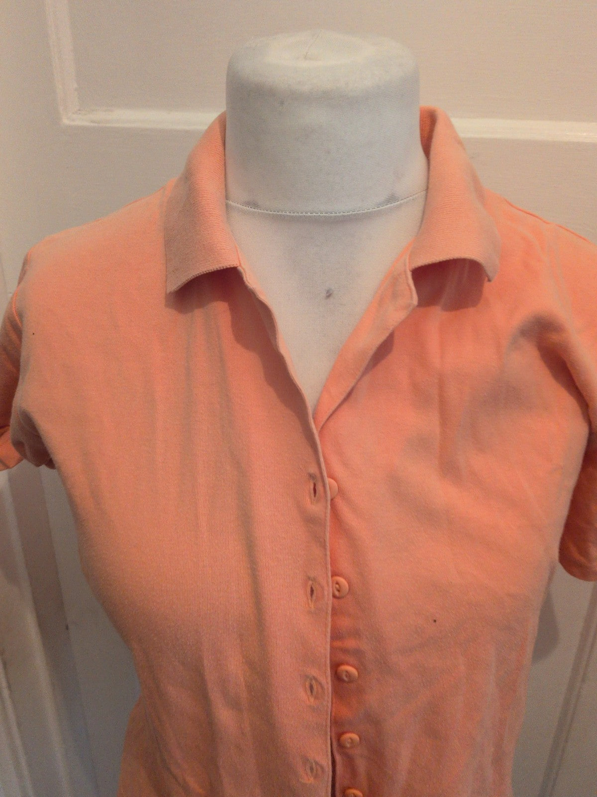 BHS 14 Pale Orange Collared Buttoned Short Sleeve Blouse