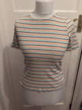 M&S Collection 10 Orange White Green Navy Striped T-shirt Short Sleeve