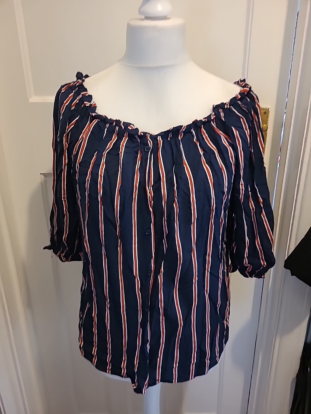 Ladies Clockhouse Size Euro 44 Navy With Red Striped Blouse