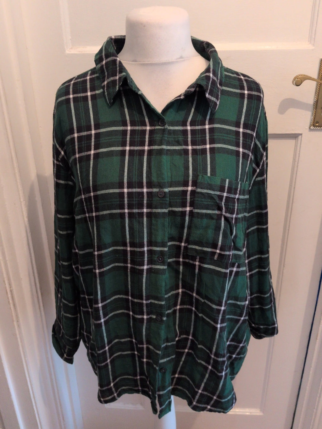 Primark XL Green Check Long Sleeve Buttoned Shirt
