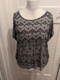 Peacocks 20 Charcoal White Aztec Short Sleeve Blouse