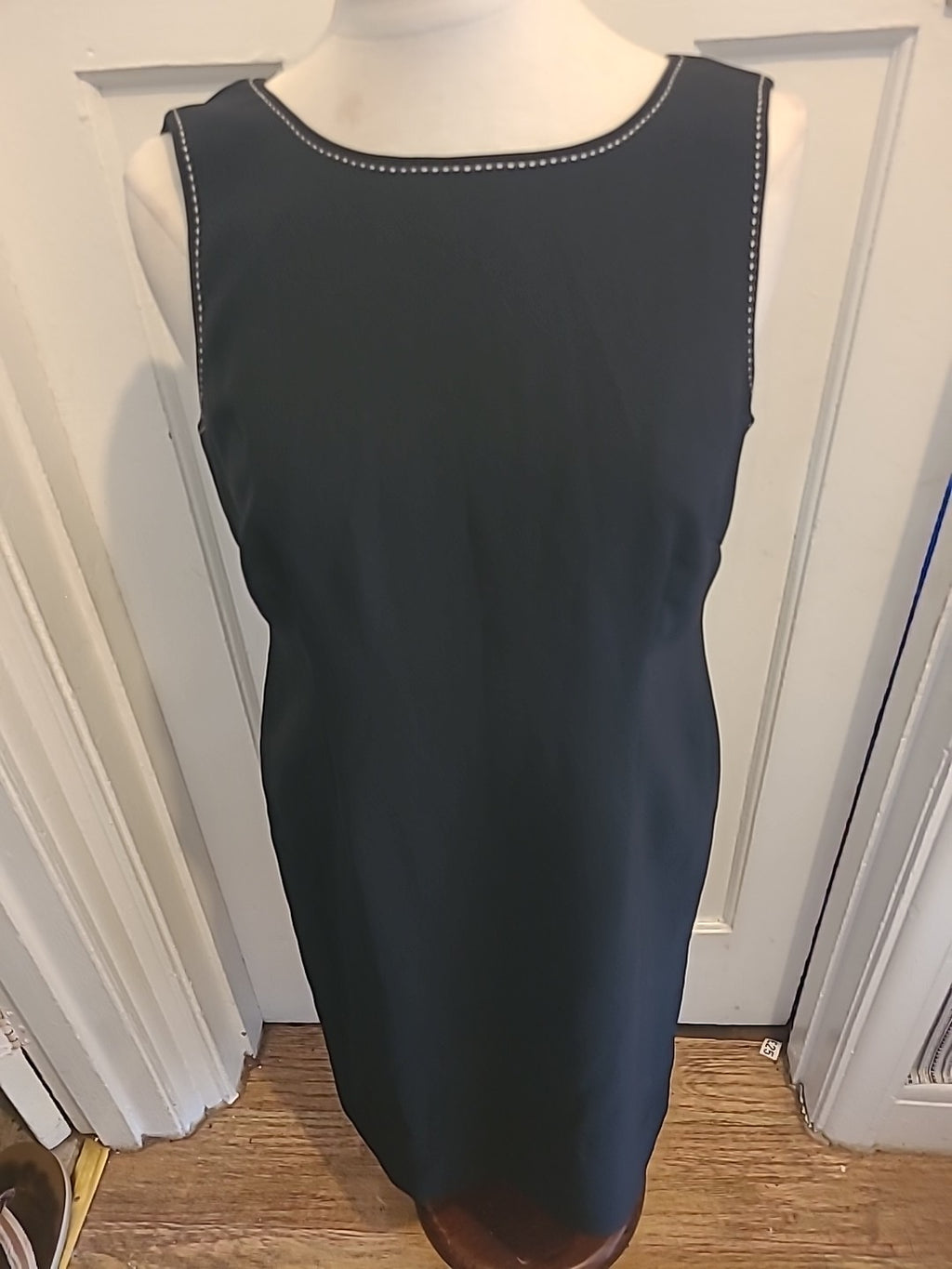 Ladies Precis Petite Size 12 Blaxk With White Trim Lined Sleeveless Dress