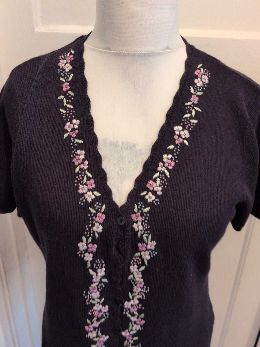 Berkertex 14-16 Navy Floral Short Sleeve Buttoned Cardigan