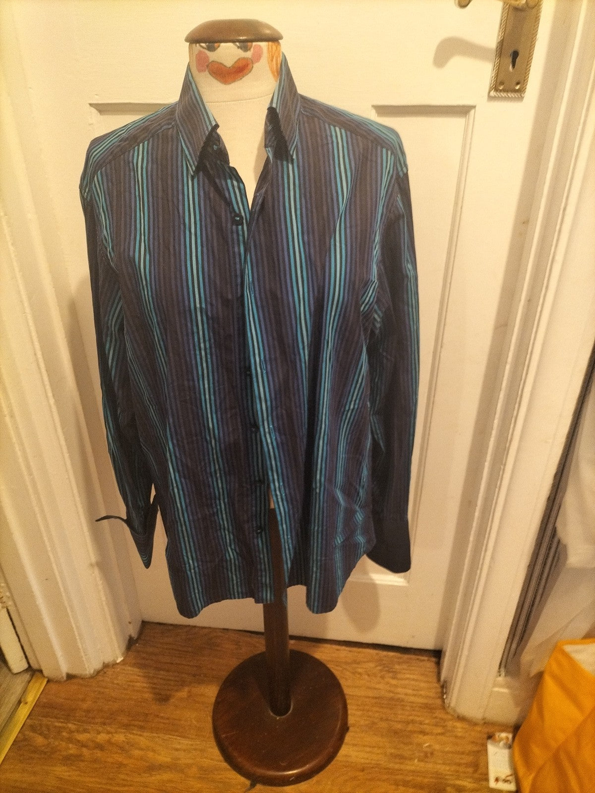 Mens Marks And Spencer SP Limited Edition Size Medium Navy Blue Striped Shirt