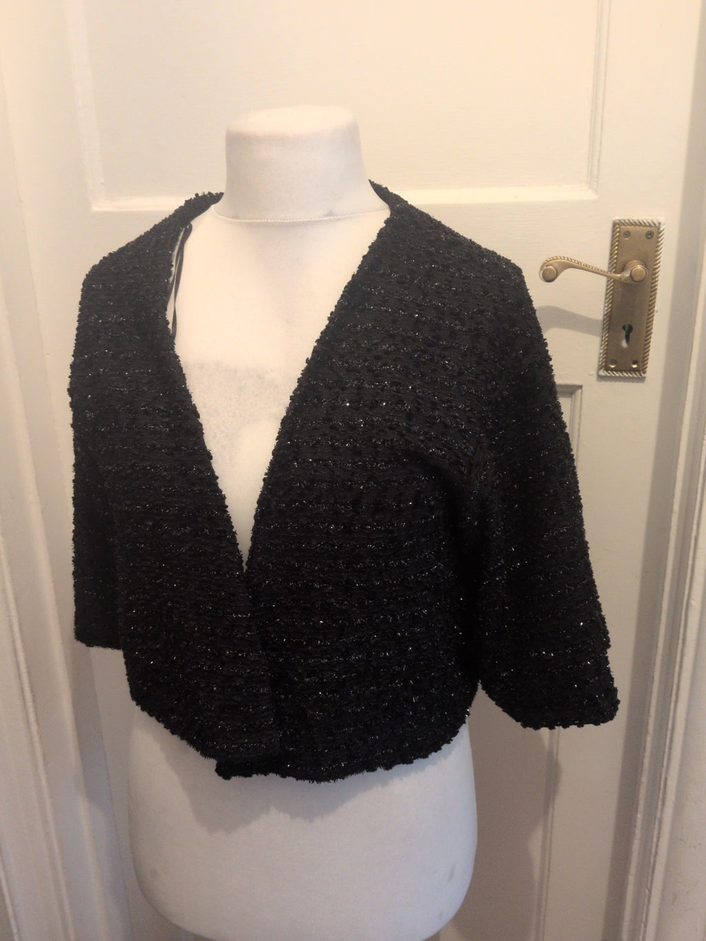 H&M Size 14 Black Shimmery Short Sleeve Cardigan/Blouse