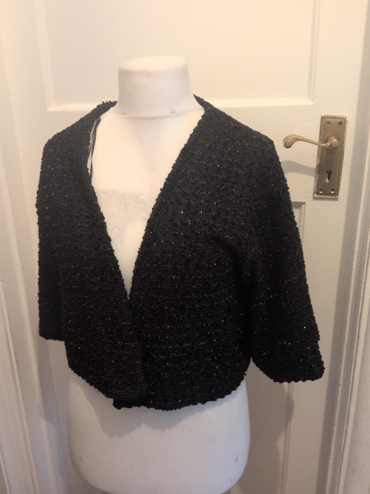 H&M Size 14 Black Shimmery Short Sleeve Cardigan/Blouse
