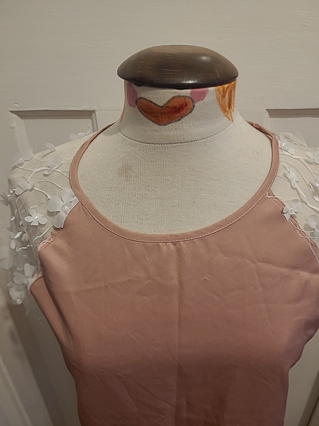 Ladies Shein Size Large Pink With White Floral Sleeve Tshirt