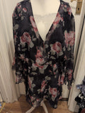 Ladies XL Black Lined Floral Blouse Long Sleeve