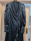 XS Dark Satin Green V Neck Long Sleeve Dress