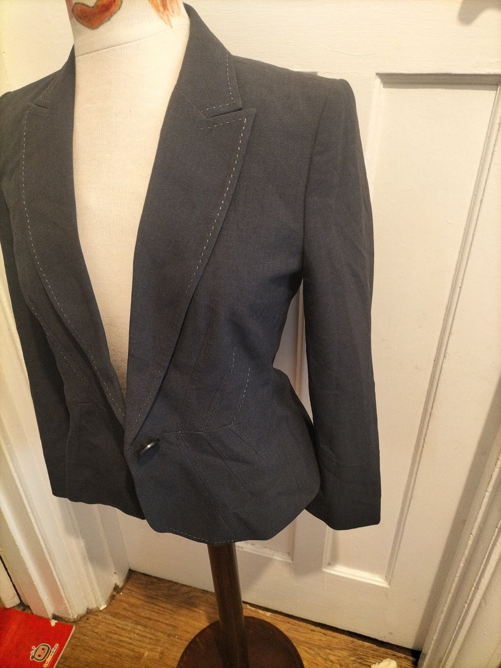 Ladies Marks And Spencer Size 8P Petite Grey Lined Padded Blazer