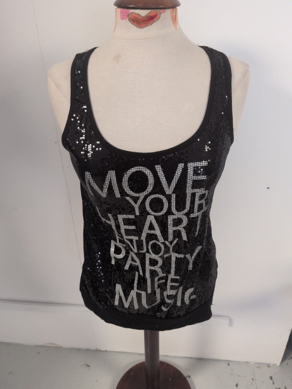 Fishbone Small Black Sequin Sleeveless Top