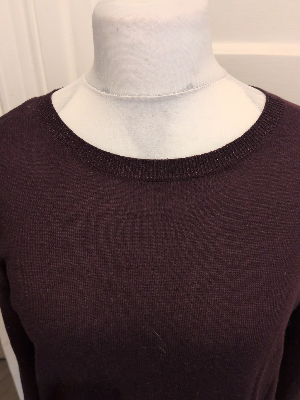Next 14 Dark Purple Shimmery Neck Hem Long Sleeve Jumper