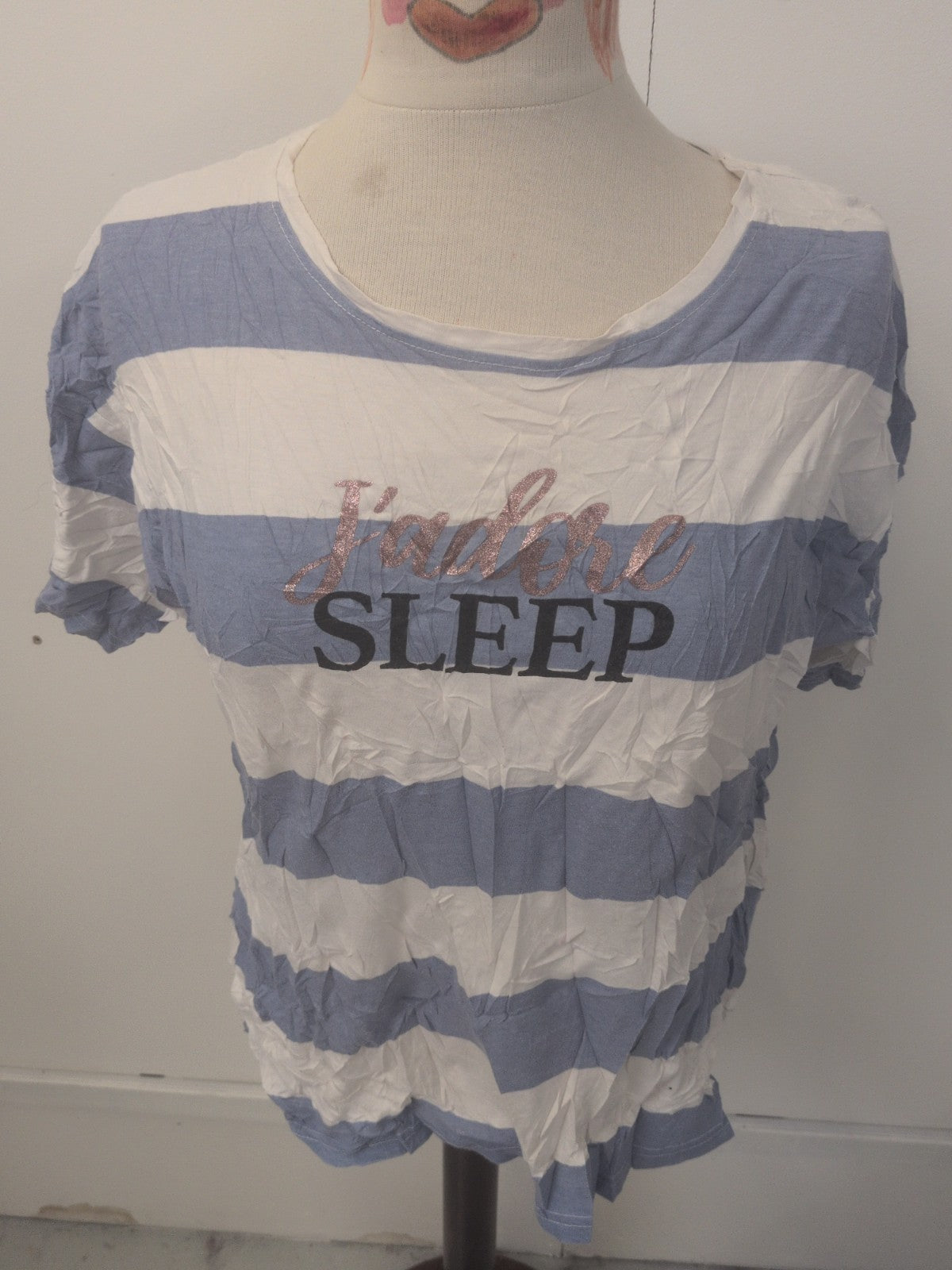 Ladies Peacocks Size 10-12 Blue Striped Short Sleeve Pyjama Top