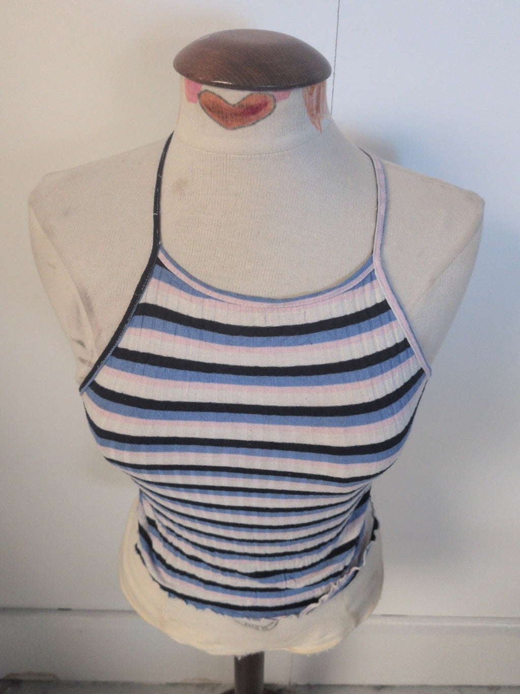 Ladies Primark Size 8 Multi Stripe Sleeveless T-shirt Scallop Hem