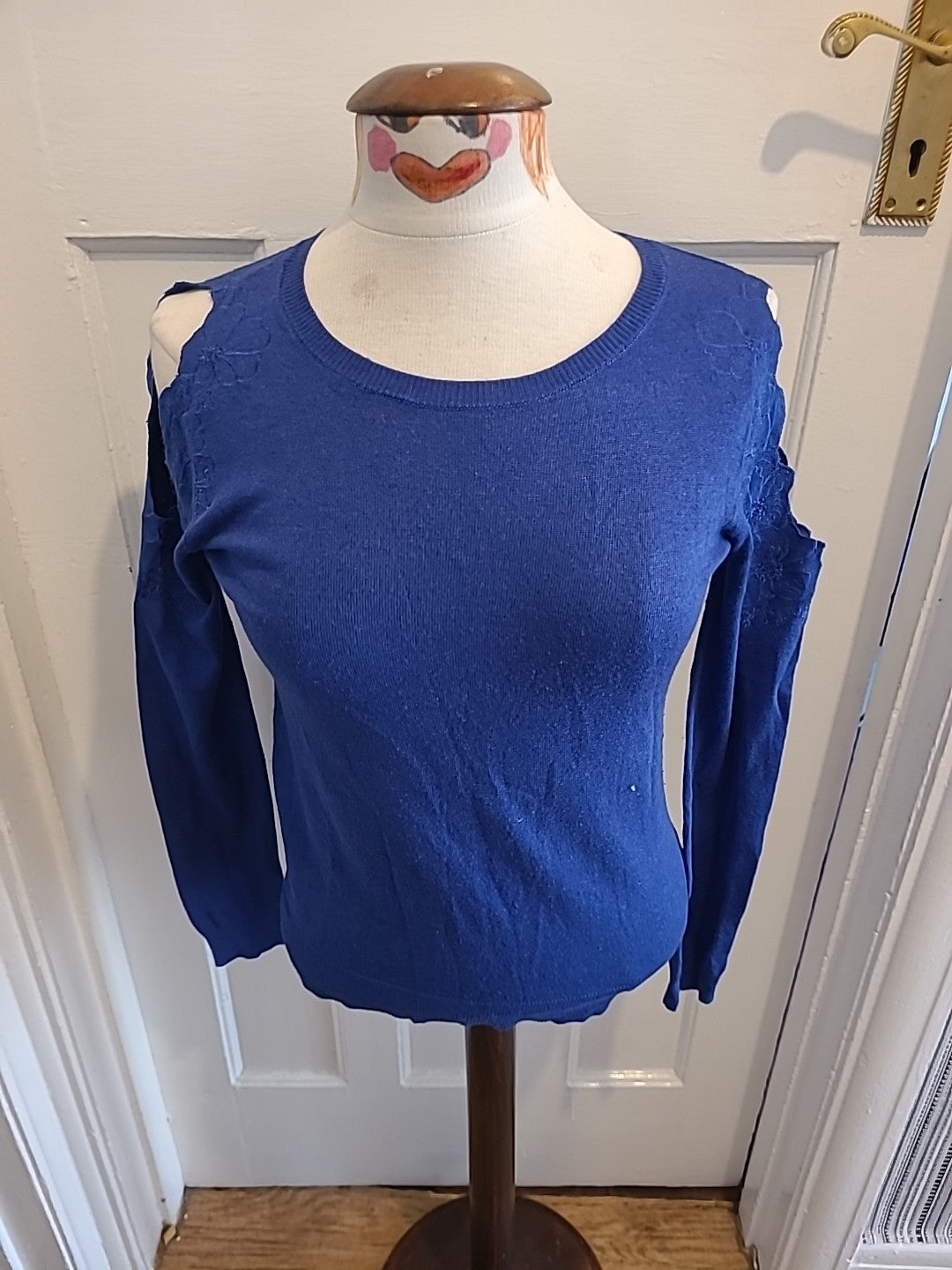 Ladies Warehouse Size 8 Blue Long Sleeved Open Shoulder Tshirt