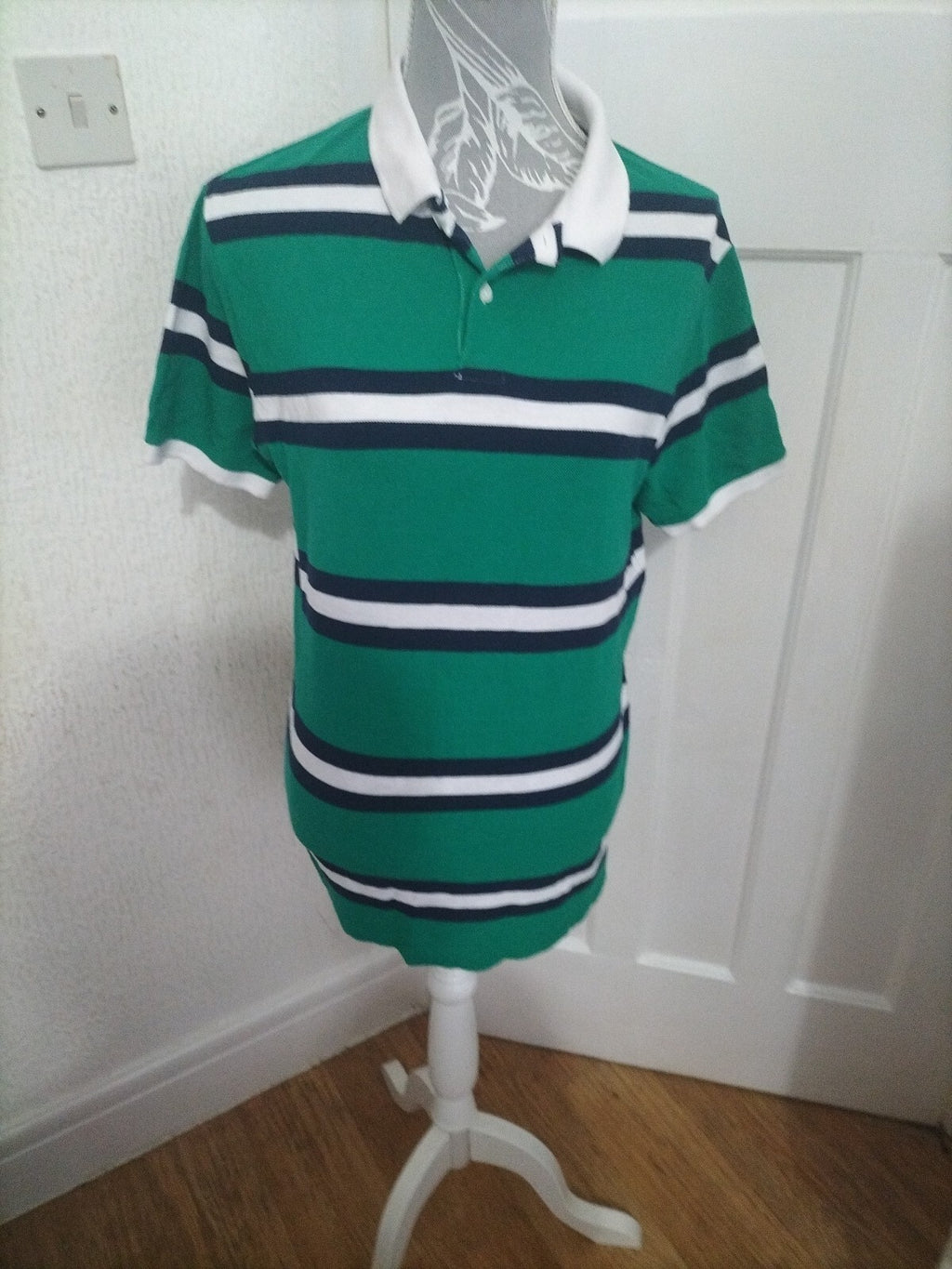 Mens Primark Small Green Striped Polo