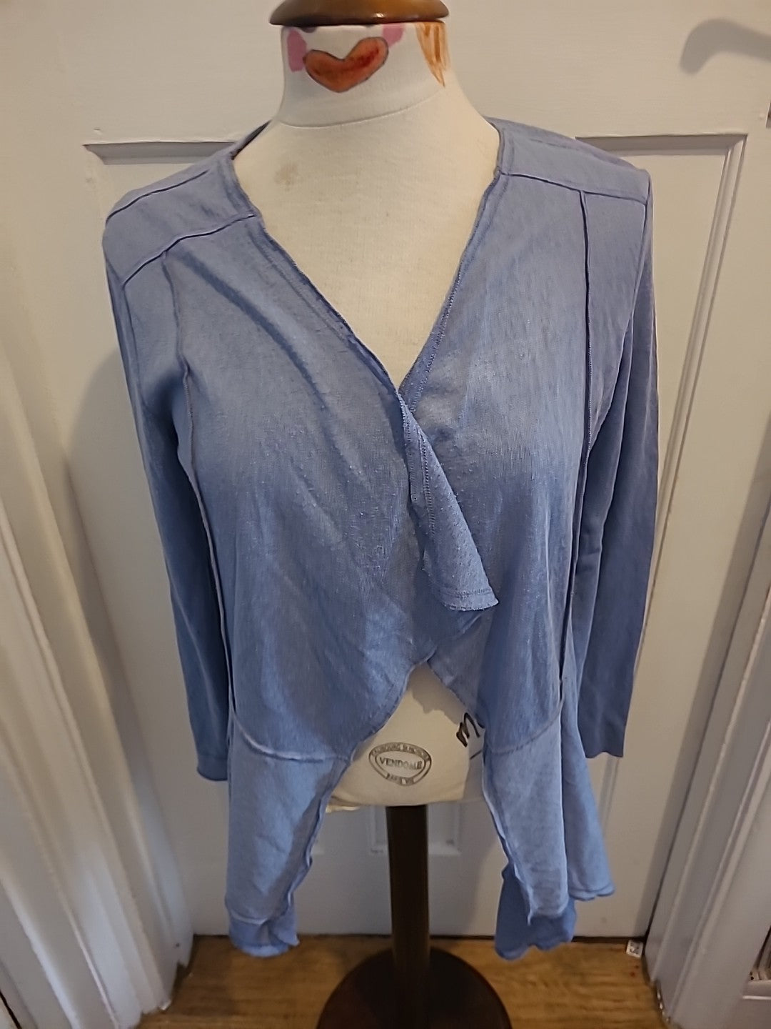 Ladies Marks And Spencer Size 10 Smokey Blue Waterfall Cardigan