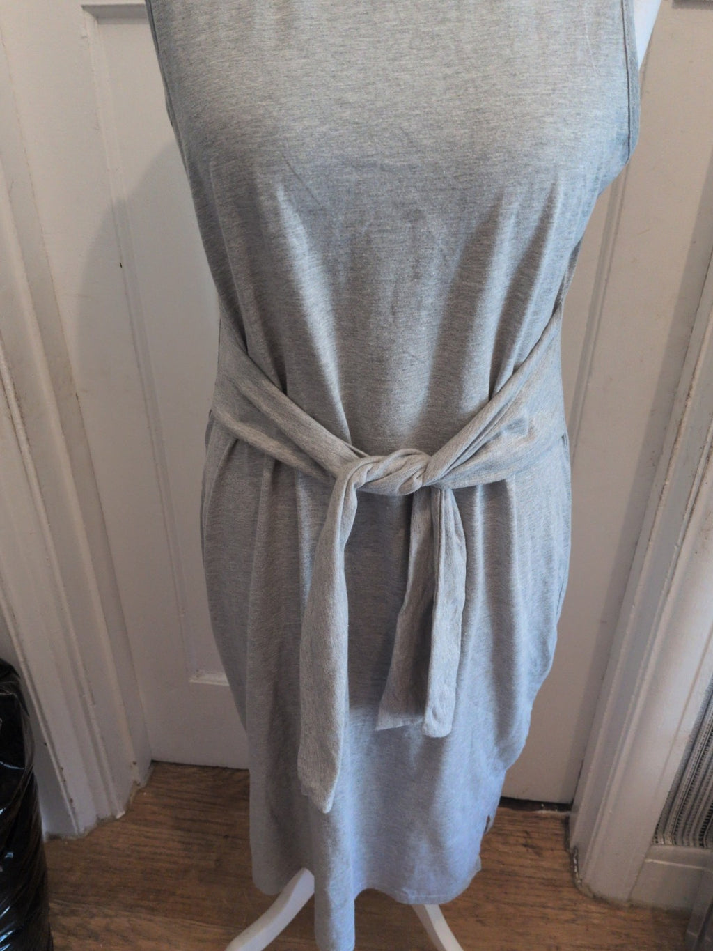 Ladies New Look Size 16 Grey Sleeveless Belted Long Length Dress