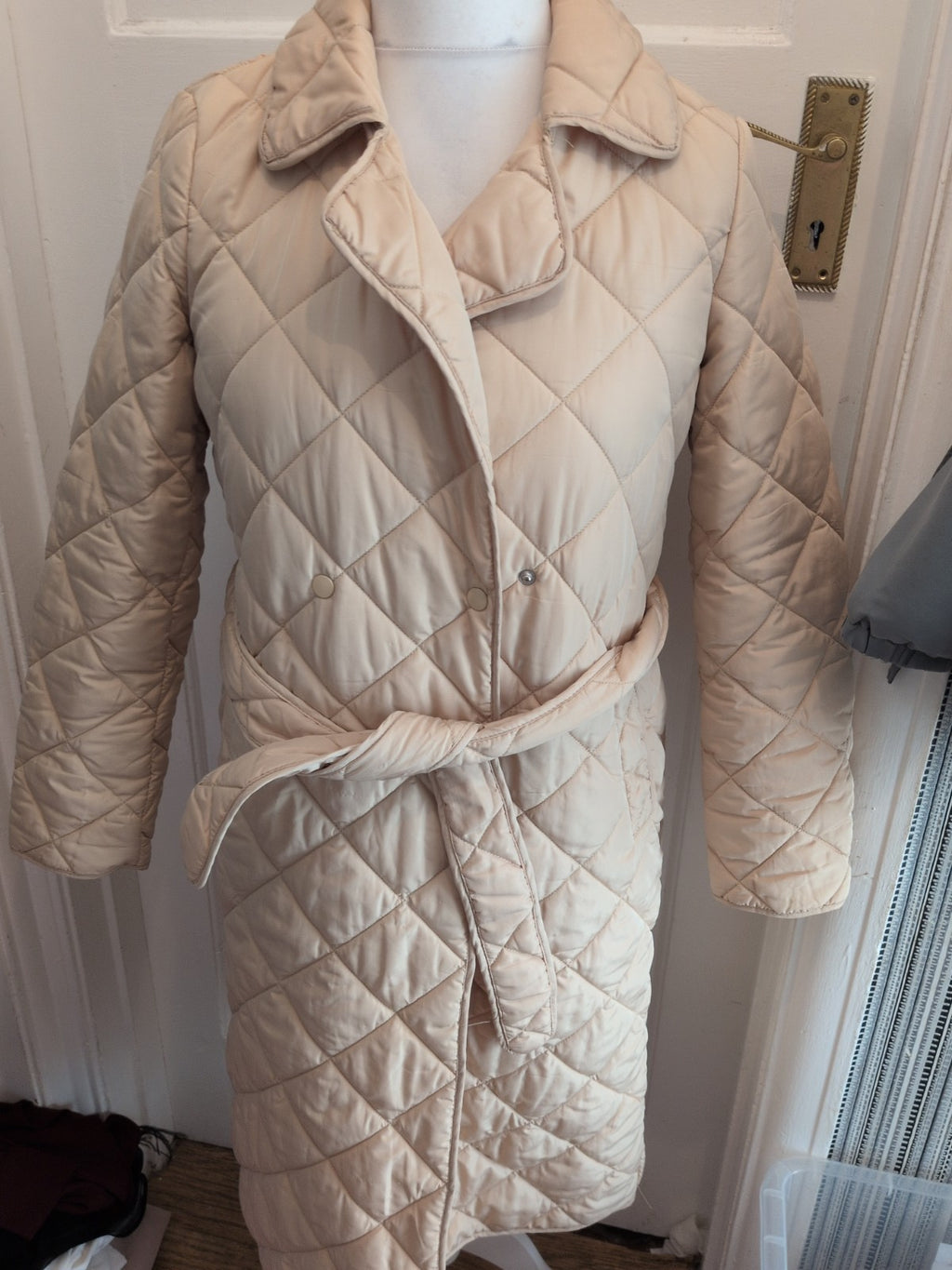 Pieces XS Beige Quilted Jacket With Belt