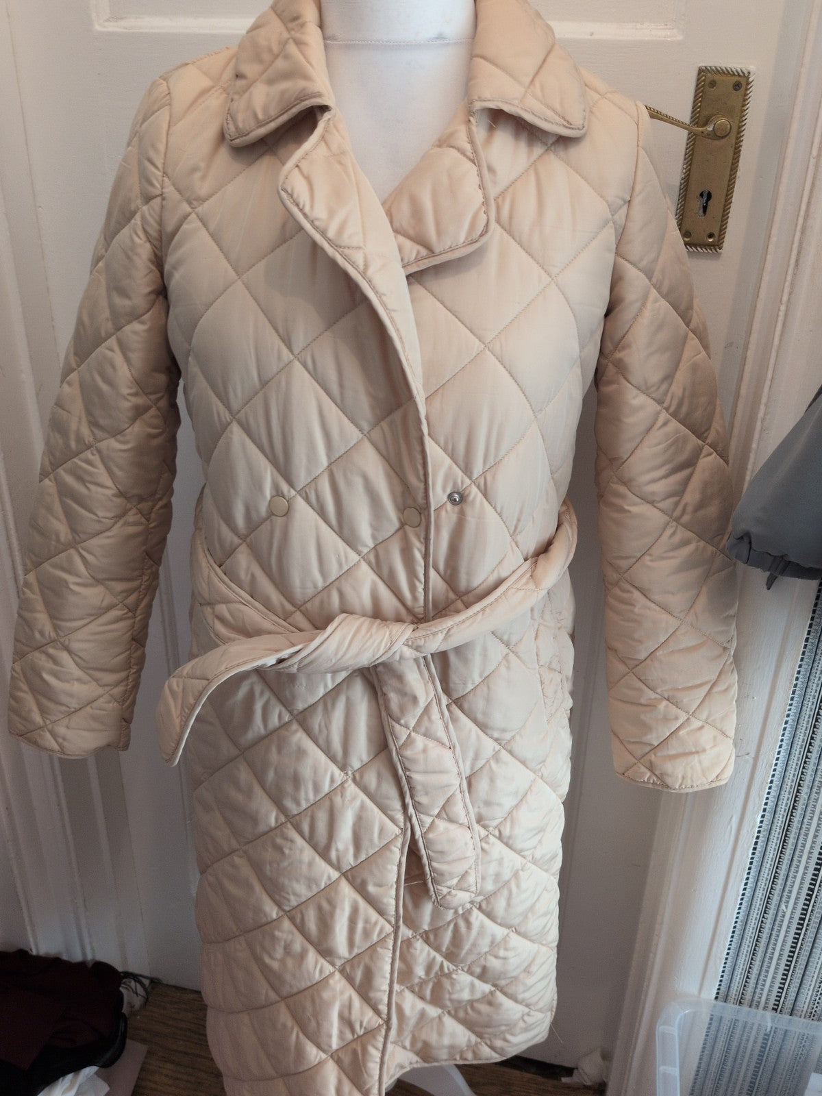 Pieces XS Beige Quilted Jacket With Belt
