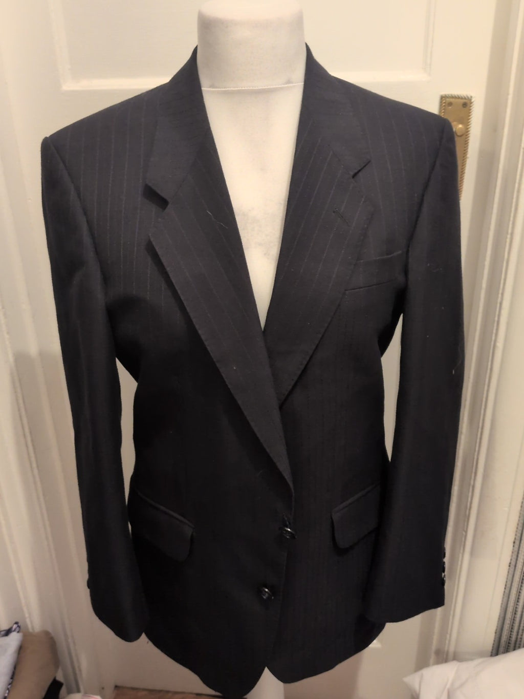 Mens Canda Size 38 Short Dark Navy Striped Suit Jacket