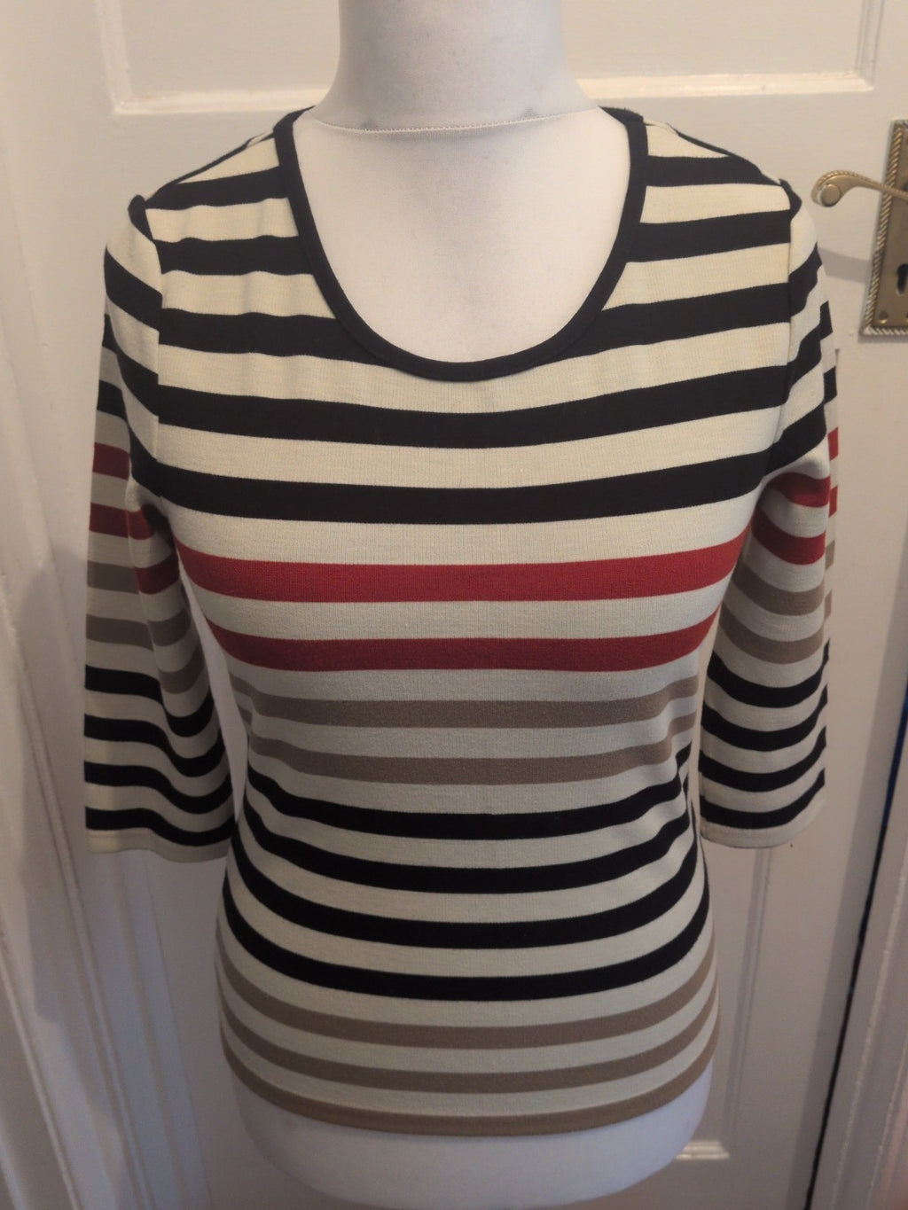 Cc Petite Small Black White And Red Stripe Long Sleeve Jumper