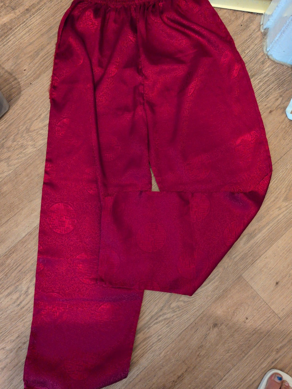 2XL Red Patterned "Satin" Style Elasticated Trousers