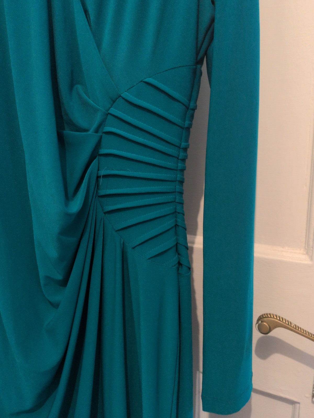 Damsel In A Dress 16 Teal Lined V Neck Long Sleeve Dress Long Length