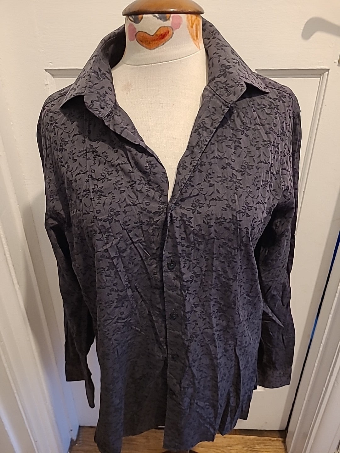 Mens Autograph Size 16 Collar Black And Brown Long Sleeved Shirt
